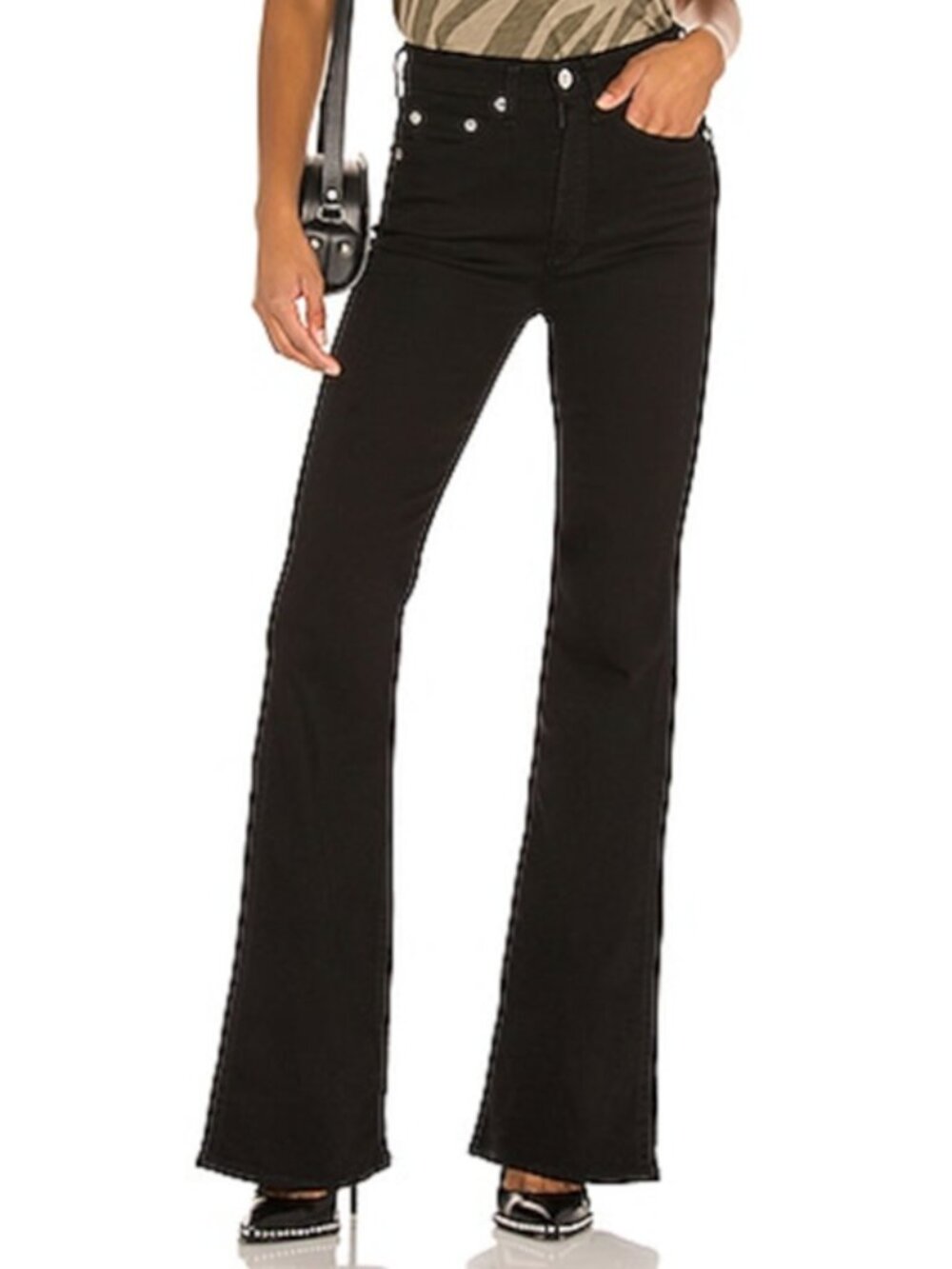rag & bone Jane Super High Rise Flare Jeans No Fade Black Size 24